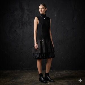 Boo Radley Australia Black dress Ribbed Knit Mock Neck Mini Dress bubble hem XL
